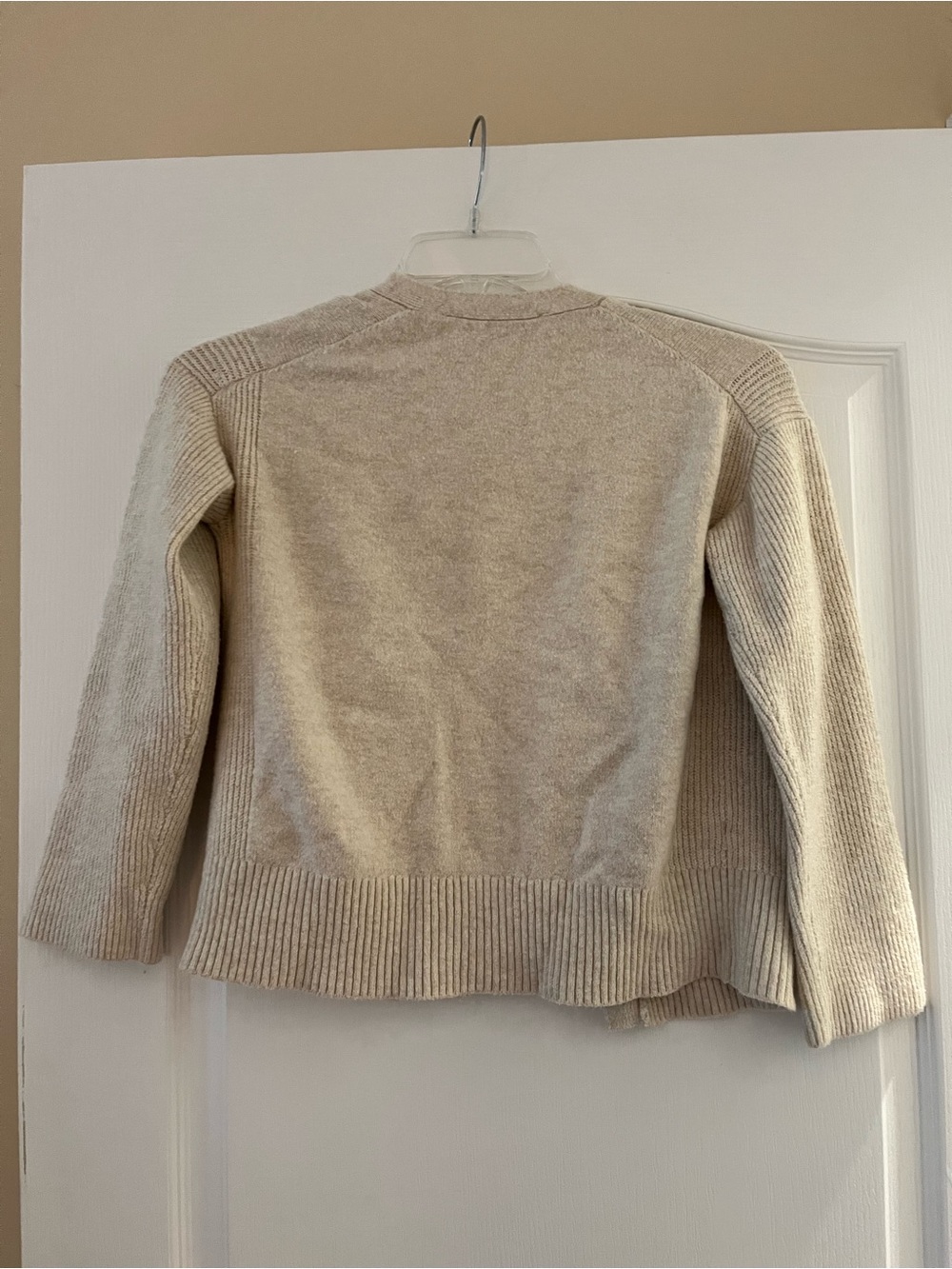 LOFT Cream Button-Front Ribbed-Sleeve Cardigan - Picture 3 of 5